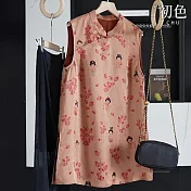 【初色】復古風印花斜門襟圓領無袖背心上衣女上衣-粉色-14290(M-3XL可選) M 粉色