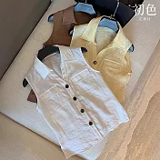 【初色】氣質純色翻領口袋排扣無袖背心上衣女上衣-共3色-14270(M-2XL可選) M 白色