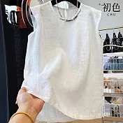 【初色】簡約純色無袖圓領刺繡薄款背心女背心-共2色-14207(M-2XL可選) M 白色