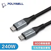 POLYWELL 寶利威爾 2米 USB4.0 Type-C 240W 40Gbps 2M 快充傳輸線 PW15-W45-A416