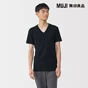 【MUJI 無印良品】男棉保暖V領短袖T恤 S 黑色