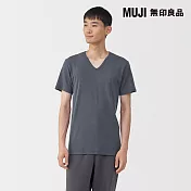 【MUJI 無印良品】男棉保暖V領短袖T恤 S 深灰