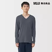 【MUJI 無印良品】男棉保暖V領長袖T恤 S 深灰