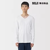 【MUJI 無印良品】男棉保暖V領長袖T恤 S 白色