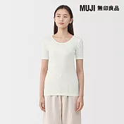 【MUJI 無印良品】女棉保暖短袖T恤 S 柔白