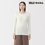 【MUJI 無印良品】女棉保暖圓領長袖T恤 S 柔白