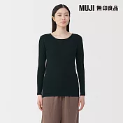 【MUJI 無印良品】女棉保暖圓領長袖T恤 S 黑色