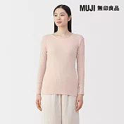 【MUJI 無印良品】女棉保暖圓領長袖T恤 S 淺米