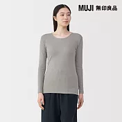 【MUJI 無印良品】女棉保暖圓領長袖T恤 S 灰棕
