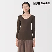 【MUJI 無印良品】女棉保暖U領八分袖T恤 S 深棕