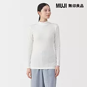 【MUJI 無印良品】女棉保暖半高領長袖T恤 S 柔白