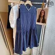 【初色】棉麻風條紋無袖圓領拼接寬鬆中長連衣裙連身洋裝-條紋-14355(M-2XL可選) M 條紋