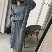 【衣途】中長款加厚過膝毛衣裙(KDSQ-609) FREE 灰色