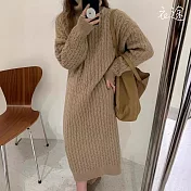 【衣途】麻花復古翻高領毛衣裙(KDSQ-d64) FREE 駝色