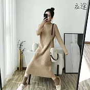 【衣途】高領內搭連衣裙(KDSQ-01) FREE 杏色