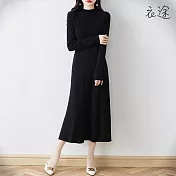【衣途】修身半高領毛衣裙(KDSQ-70) FREE 黑色