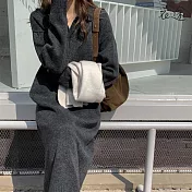 【衣途】polo領寬鬆厚毛衣針織連衣裙(KDSQ-051) FREE 灰色