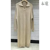 【衣途】polo領寬鬆厚毛衣針織連衣裙(KDSQ-051) FREE 卡其色
