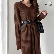 【衣途】針織中長款百搭毛衣裙(KDSQ-92) FREE 咖啡色
