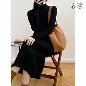 【衣途】流蘇裙擺針織連衣裙(KDSQ-986) FREE 黑色