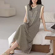 【AnZa】帶胸墊條紋千鳥格棉料連身裙(2色)   FREE 橫條紋