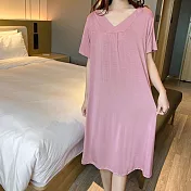 【AnZa】寬鬆莫代爾v領連身裙居家服(5色)     FREE 粉色