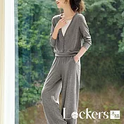 【Lockers 木櫃】撞色拼接V領休閒套裝 L114091006 灰色M