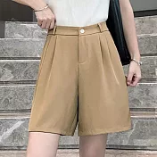 【AnZa】高腰顯瘦五分西裝短褲(4色)    L 卡其