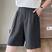 【AnZa】高腰顯瘦五分西裝短褲(4色)    M 深灰