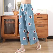 【AnZa】透氣輕薄涼爽棉綢休閒褲闊腿褲 (5色)    M 藍色草莓