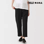 【MUJI 無印良品】女透氣彈性泡泡紗舒適錐形褲 S 黑色