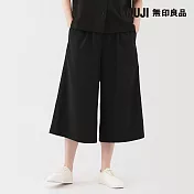 【MUJI 無印良品】女透氣彈性泡泡紗舒適八分褲 S 黑色