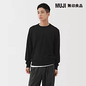 【MUJI 無印良品】男羊毛可水洗高密織圓領針織衫 S 黑色