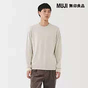 【MUJI 無印良品】男羊毛可水洗高密織圓領針織衫 S 象牙白