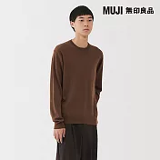 【MUJI 無印良品】男羊毛可水洗高密織圓領針織衫 S 駝色