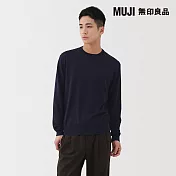【MUJI 無印良品】男羊毛可水洗高密織圓領針織衫 S 暗藍