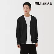 【MUJI 無印良品】男水洗羊毛高密織V領開襟衫 S 黑色
