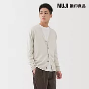 【MUJI 無印良品】男水洗羊毛高密織V領開襟衫 S 象牙白