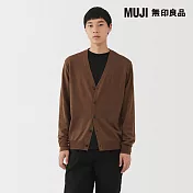 【MUJI 無印良品】男水洗羊毛高密織V領開襟衫 S 駝色