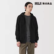 【MUJI 無印良品】男裏毛拉鍊連帽外套 S 黑色