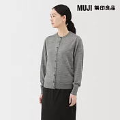 【MUJI 無印良品】女水洗羊毛高密織圓領開襟衫 M 灰色