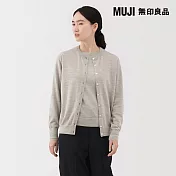 【MUJI 無印良品】女水洗羊毛高密織圓領開襟衫 M 粉米