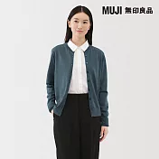 【MUJI 無印良品】女水洗羊毛高密織圓領開襟衫 M 煙燻藍