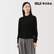 【MUJI 無印良品】女水洗羊毛高密織POLO開襟衫 XL 黑色