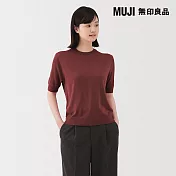 【MUJI 無印良品】女羊毛可水洗高密織五分袖針織衫 S 深橘