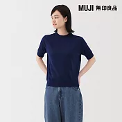 【MUJI 無印良品】女羊毛可水洗高密織五分袖針織衫 S 藍色