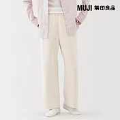 【MUJI 無印良品】女裏毛寬版褲 M 柔白