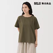 【MUJI 無印良品】女透氣彈性泡泡紗短袖套衫 M 卡其綠