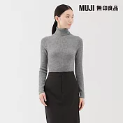 【MUJI 無印良品】女水洗羊毛高密織螺紋高領針織衫 M 灰色