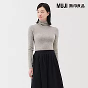 【MUJI 無印良品】女水洗羊毛高密織螺紋高領針織衫 M 粉米